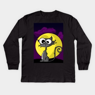 Cartoon Spooky Cat Kids Long Sleeve T-Shirt